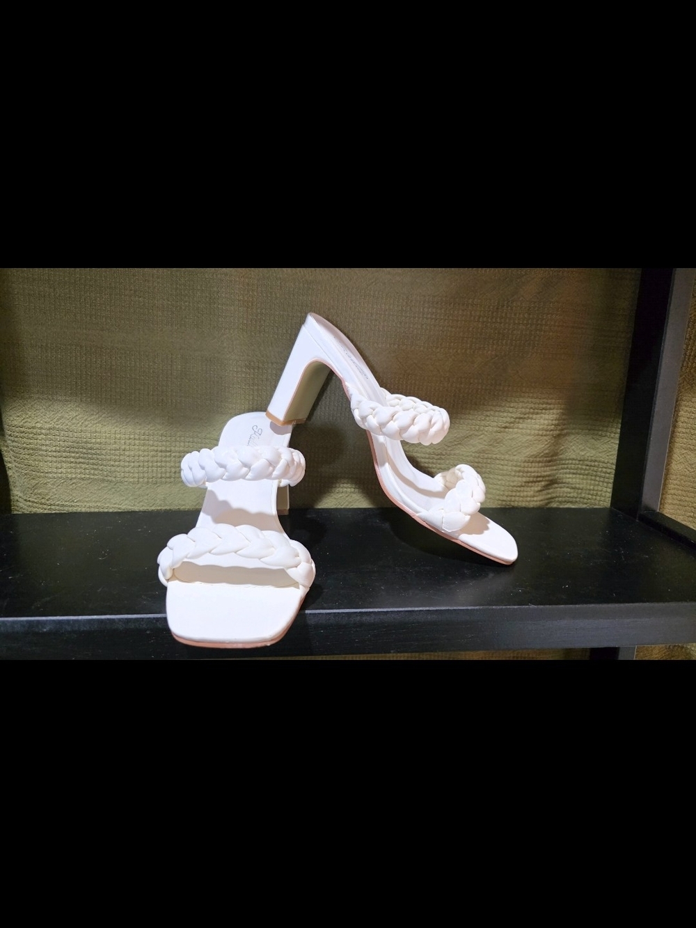 Women's White Braided-Strap Block Heel Sandals